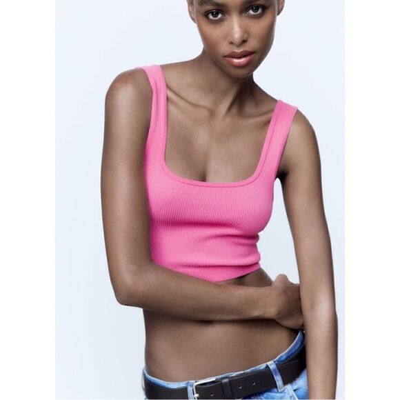 NWT Zara Hot Pink Limitless Contour Collection Ribbed Cropped Tank Top, Size M-L - Picture 4 of 16
